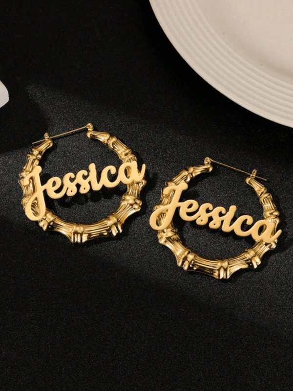 1 Pair Back To School Season Customized Name Hoop Earrings For Girls Stainless Steel Jewelry 50MM Heart Name Earring For Girls Personalized Big Circle Stainless Steel Stud Earrings Hoop Earring Best Friend Gifts Gold Stylish