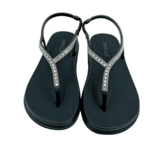 Huarache Sandalia  mujer  con brillos Cómoda Segura moda - Negro - Ver 4