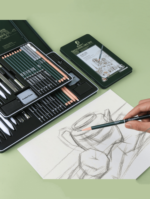 Art Supplies Set - A10/19-Piece Sketching Pencil Set, Complete With A Portable Metal Box And Drawing Pencils, Perfect As An Essential Item And Gift For Art Students And Amateurs., School Supplies,Back To School