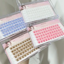 60 Clusters MIXIAOHE Color Eyelash Extensions - DIY Lazy Trilogy European & American Comic Style, Mixed Anime/Cosplay/Doll Extra Thick C Curl, Colored False Eyelashes, 10-15Mm Length - 01#漸層藍 - 查看 2