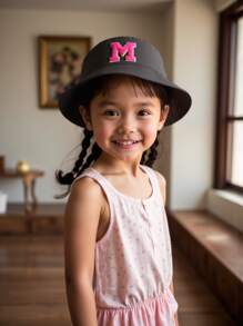 1PC Kids 26 Alphabet Personalized Name Print Sun Hat Fashion Versatile Bucket Hat Suitable For Girls Outdoor Daily Back To School Wear