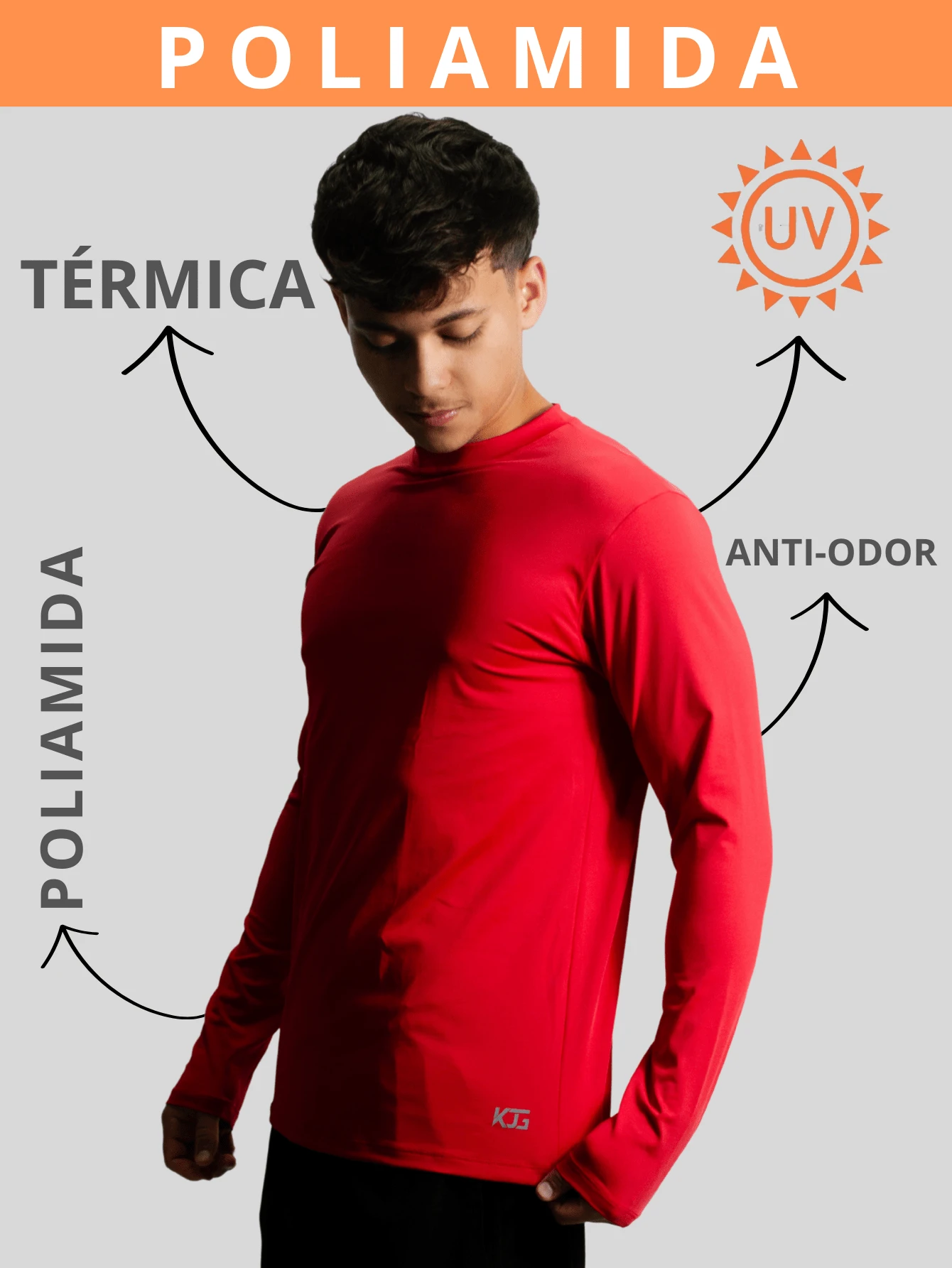 Men's Polyamide Shirt UV+50 Sun Protection Thermal Second Skin Long Sleeve - 紅色 - 查看 1
