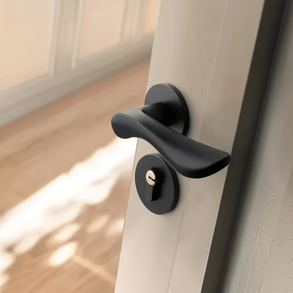 1pc Modern Black Metal Door Lock Set With Key Handle, Touch & Remote Control, Round Knob For Interior Wooden Doors