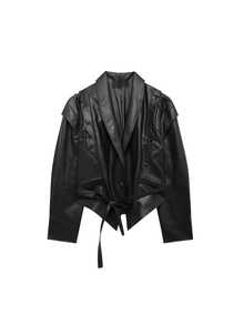 女士秋冬新款欧美风皮带皮夹克 - 黑色 - 查看 2