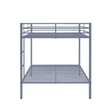 Full Over Full Bunk Bed, Heavy Duty Metal Bunk Bed Frame With Built-In Ladder And Safety Guard Rail, Low Metal Bunk Bed Frame For Kids, No Boxspring Required, For Small Spaces,Grey - 灰色 - 查看 4