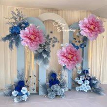 2PCS Artificial Large Peony Flower 15.7in Fake Flower Wedding Background Arch Decoration Garden Party Shopping Mall Window Display Studio Props - 玫紅色 - 查看 1