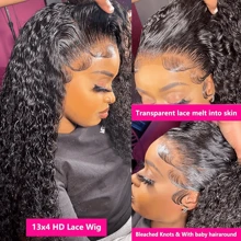 200% 4x4 Jerry Curly Lace Front Wigs Human Hair 200% Density Deep Wave Frontal Wigs Blended Human Hair Transparent Lace Curly Wigs For Women Pre Plucked With Baby Hair Curly Lace Front Wig Human Hair Natural Black Color