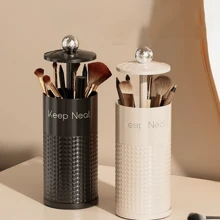 Adjustable Makeup Brush Holder Cup, Dustproof Vanity Table Top Press Makeup Brushes And Cosmetics Organizer