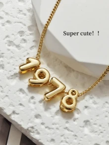 1pc 3D Bubble Name Necklace, Bubble Initial Charm Personalized Jewelry Gift Custom Nameplate Necklace, Initial Round Bubble Necklace - Personalized Gift For Friends, Couples And Family, Specially Designed Custom Name Necklace - Gold Numbers - View 6