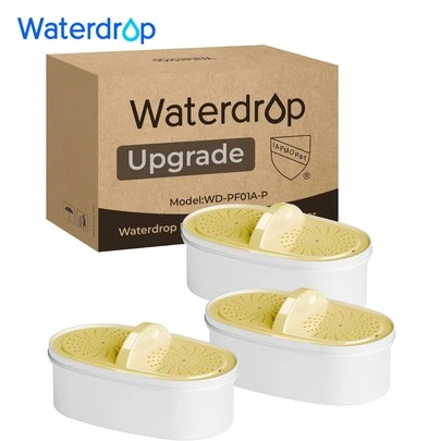 Waterdrop Water Filter Cartridges, WD-PF01A-P Upgrade NSF 53 & 42 & 372 Certified Replacement Filters For Waterdrop Pitchers And Dispensers, Reduces PFAS, PFOA/PFOS, Chlorine, Cadmium, Copper, Mercury (3)