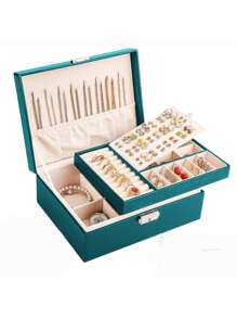 Caja organizadora de joyas, caja de joyas para chicas y mujeres, organizador de aretes con cerradura, de doble capa, estuche para joyas con bandeja extraíble para collares, aretes y anillos
