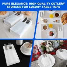 JINYUDOME 25/50 Stück 40x40cm weiße Servietten, Servietten mit integrierter Bestecktasche, Hochzeitsservietten, Einwegservietten, für Hochzeitspartys, Familienfeiern, Cocktailpartys, Empfänge und Hotels