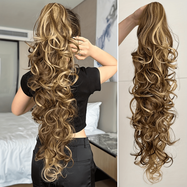 Curly Wavy Ponytail Hair Extensions Long Synthetic Claw Claw Clip On Ponytail Hair Extensions For Women