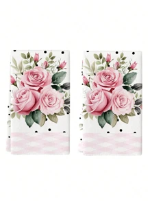 2pcs Pink Rose Sunflower Lemon Hand Towels Elegant Flower Rose Comfortable Soft Polyester Microfiber Towels For Home Hotel Bathroom