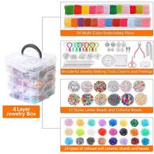 1 Set 4-Layer Grid Style Multi-Element Beaded Jewelry Casual Style Unique Combination, Comes With Gloves And Various Tools, Summer Style Accessories, Street INS Jewelry, Letter Beads, DIY Kit For Family, Auxiliary DIY Tools