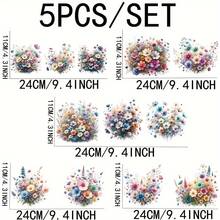 5pcs Floral Glass Jar Transfer Paper, 16oz - Vibrant UV DTF Self-Adhesive Decals For Coffee Mugs & Jars With Wooden Lids, Featuring Colorful Flowers And Green Foliage, Coffee Accessories - Multicolor - View 5