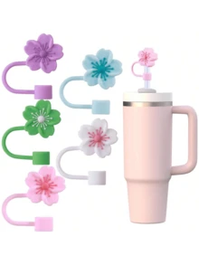 1/2/3/4/5/6/7/8 piezas Tapa de silicona con diseño de flor compatible con accesorios para taza , tapas reutilizables para sorbetes de 10 mm (0.4 pulg.), a prueba de polvo, para decoración de fiestas, regalo para el Día de la Madre. - Multicolor - Ver 12