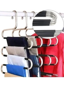 1 pièce/2 pièces Cintre en forme de S en acier inoxydable, étagère à pantalon multifonctionnelle antidérapante à 5 niveaux, Porte-vêtements avec revêtement en PVC, design minimaliste, antidérapant et gain de place, convient pour les pantalons, jeans, écharpes, cintres multifonctionnels, étagère de rangement pour armoire, décoration de vacances, décoration de chambre, décoration d'automne, décoration de Noël