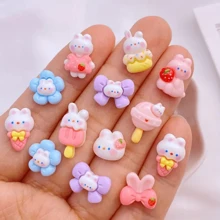 10/20/25 peças de enfeites de sorvete de morango fofos de desenho animado aleatórios, mini coelhos, resina com parte traseira plana para artesanato faça você mesmo, scrapbooking, acessórios de cabelo, capas de celular, chaveiros e pingentes para acessórios de fabricação de joias faça você mesmo