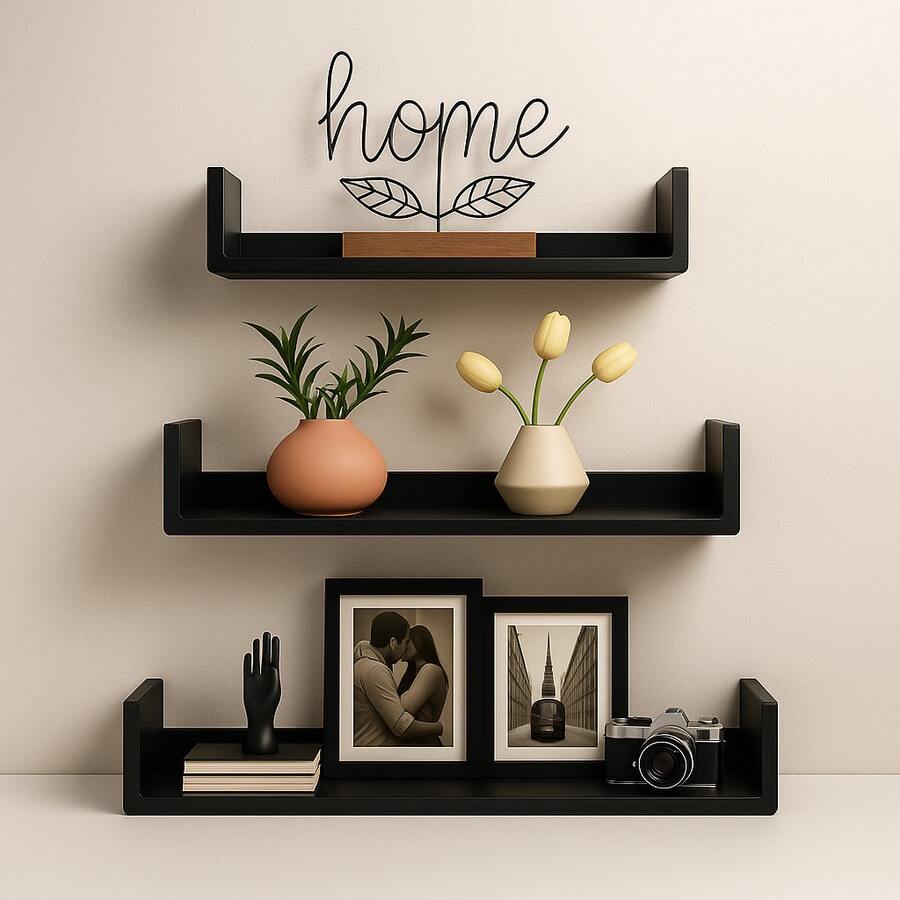 Trio U Shelves - 3 Pieces (S, M And L) In MDF - màu đen - Xem 1