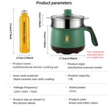 RAF 迷你电饭煲家用厨房食品面条单层/双层多功能不粘锅蒸煮器具火锅电蒸锅快速拉面锅1.8升迷你便携式自热电饭锅煮面条燕麦片意面火锅电热宿舍懒人锅