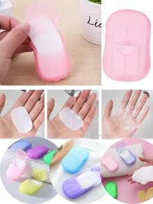 Caja de tabletas de jabón desechables para viaje, papel de jabón, tabletas portátiles para lavar las manos, tabletas de jabón pequeñas, Mini papel de jabón, Escamas de jabón en caja desechables, jabón portátil para lavar las manos, tabletas de limpieza - Multicolor - Ver 6