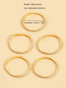 5 件闪亮水钻弹性手镯，派对闪亮可调节弹性手链，优雅的女士礼物 - 金色 - 查看 4