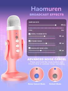 Haomuren USB Condenser Microphone With Type-C Adapter For Computer/PC/Phone, Plug&Play Gaming Microphone With Headphone Out & Volume Control, Mic Gain Control, Mute Button Vocal Perfect For Streaming, Podcasting, Recording, No Lightning Adapter - 粉色 - 查看 6
