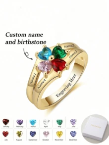 One Piece Customized Women's Birthstone Ring, Fine Women's Jewelry Gifts, Mother's Day Gifts, Valentine's Day Gifts, Birthday Gifts, Wedding Anniversary Gifts, Christmas Gifts, High Grade Gifts For Friends And Classmates Graduation Gifts For Family Members - Multicolor - View 1