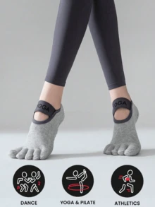 2 双女士纯色瑜伽露趾袜，吸湿排汗防滑专业防臭运动袜，优质针织面料，防滑抓地袜 - 彩色 - 查看 3