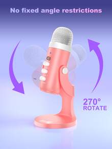 Haomuren USB Condenser Microphone With Type-C Adapter For Computer/PC/Phone, Plug&Play Gaming Microphone With Headphone Out & Volume Control, Mic Gain Control, Mute Button Vocal Perfect For Streaming, Podcasting, Recording, No Lightning Adapter - 粉色 - 查看 8