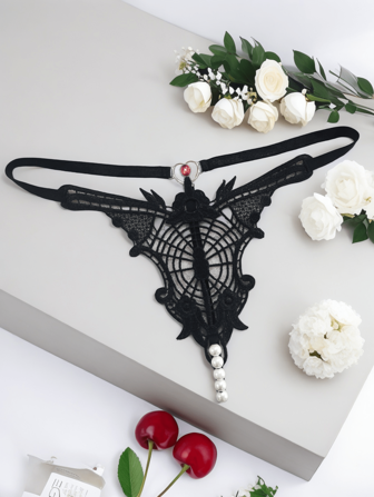 AB. Sexy Lingerie Panties Spider Web Thong With Rhinestone Decor, Alluring Transparent Fabric And Low-Rise Thong Design Accentuates Curves, Suitable For Parties Or Everyday Wear To Showcase Your Style