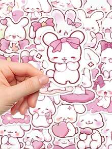 50 件粉色兔子贴纸手册笔记本电脑手机壳行李滑板头盔装饰贴花，适用于学校用品，返校 - 彩色 - 查看 6