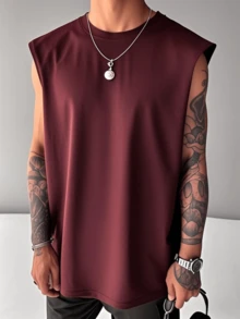 GRDR Men's Summer Loose Fit Sleeveless Tank Top, Fashionable For Summer - Burgundy - View 2