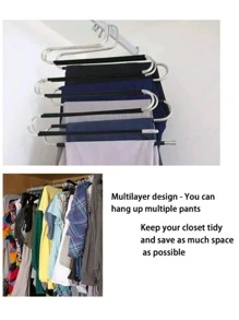 1 pièce/2 pièces Cintre en forme de S en acier inoxydable, étagère à pantalon multifonctionnelle antidérapante à 5 niveaux, Porte-vêtements avec revêtement en PVC, design minimaliste, antidérapant et gain de place, convient pour les pantalons, jeans, écharpes, cintres multifonctionnels, étagère de rangement pour armoire, décoration de vacances, décoration de chambre, décoration d'automne, décoration de Noël