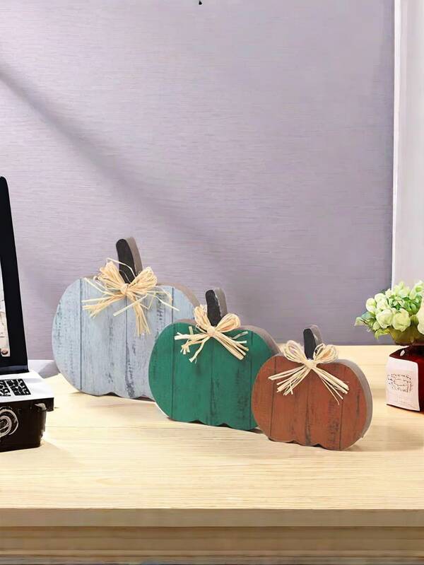 1pc Creative Wooden Pumpkin Ornament Decor - Suitable For Living Room, Office Or Seasonal Display, No Power Required, Easy To Clean, Multi-Room Decor, Halloween Decoration