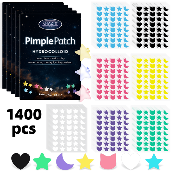 1400pcs/Pack New Design Star, Teddy Bear & Moon Pattern Pimple Patch, Extra Large Size, Cover Acne And Blemishes