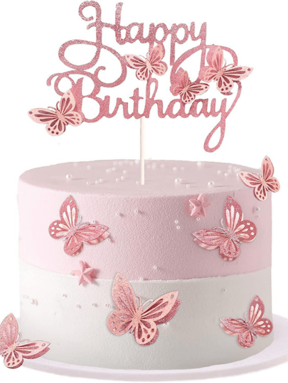 1set Pink Butterfly Cake Decorations, Happy Birthday Cake Decorations For Women, Suitable For Butterfly Party Decorations, Wedding Cake Decorations, Baby Shower Decorations