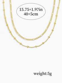 2pcs 18K Gold-Plated Stainless Steel Necklace Set - Simple Fashion Layered Chain Necklace With Bead Decoration, Versatile Minimal Design Gift For Women And Girls (Bead Quantity Randomly Included)