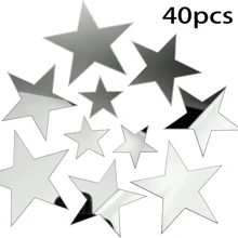 40 piezas Pegatinas de pared de espejo acrílico con forma de estrellas, pegatinas de arte con adhesivo para decoración de pared de bebé, habitación de niños, hogar, manualidades DIY
