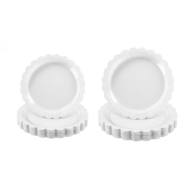 10pcs/20pcs/50pcs White Paper Plates 7 Inch White Scalloped Disposable Cake 9 Inch Dinner Plates For Wedding Babe Shower Birthday Party Supplies