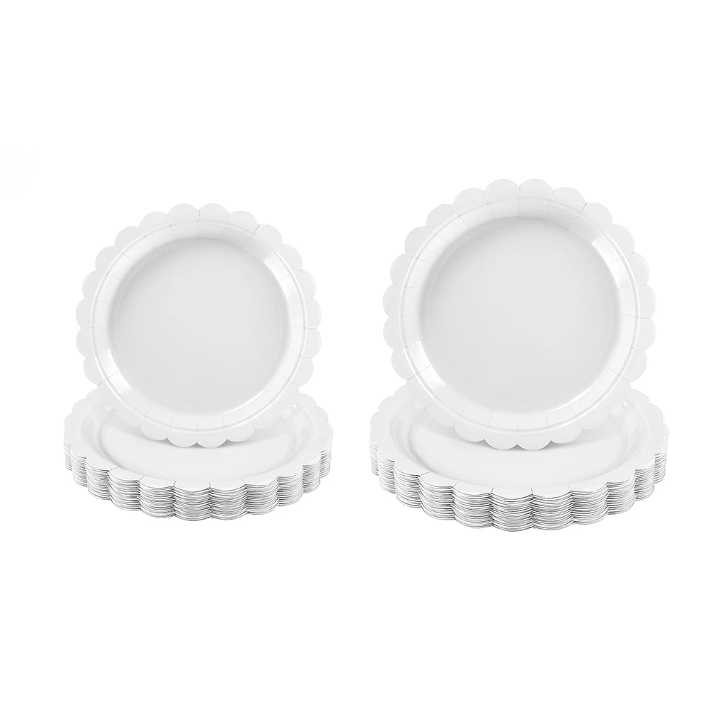 10pcs/20pcs/50pcs White Paper Plates 7 Inch White Scalloped Disposable Cake 9 Inch Dinner Plates For Wedding Babe Shower Birthday Party Supplies - White - View 1