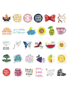 60 Pcs English Inspirational Phrase Graffiti Stickers, Matte Finish Asymmetrical Shaped Self-Adhesive Stickers, Decorative Luggage, Computer Phone Cases, Helmets, Water Bottles, Personalized Scrapbook Decorative Items,School Supplies,Back To School