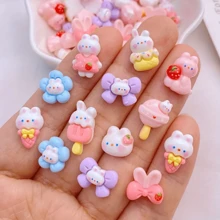 10/20/25 peças de enfeites de sorvete de morango fofos de desenho animado aleatórios, mini coelhos, resina com parte traseira plana para artesanato faça você mesmo, scrapbooking, acessórios de cabelo, capas de celular, chaveiros e pingentes para acessórios de fabricação de joias faça você mesmo