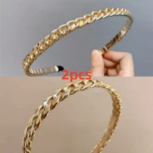 1 pieza Diadema de metal vintage importada de Corea, con borde delgado, broche de pelo presionado, diadema versátil para actividades al aire libre, accesorio para el cabello, tocado de oro, diadema, aro para el cabello