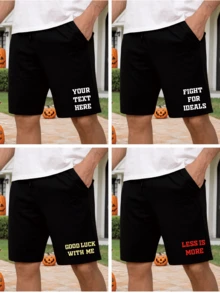 Customizable Text Printed Men's Summer Sports Shorts, Upload Your Own Text/Wishes/Quotes/Name, Personalized Men's Summer Sports Shorts, Suitable For Halloween, Anniversary, Valentine's Day/Birthday/Party Commemorative/Music Festival, Gift For Him, Party, Company/Family/Charity Team Uniforms, Summer Casual Men Shorts - Black - View 2