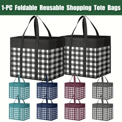 1pc Thick Large Capacity Foldable Tote Bag Reusable Shopping Bag, Sturdy Grocery Bag, Long Handle, For Shopping Groceries, Clothes
