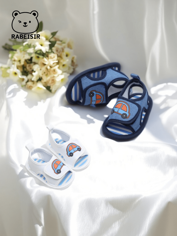 RABEISIR Sandales de marche pour bébé avec semelles souples aux motifs de voitures, respirantes et antidérapantes, conviennent pour un port quotidien et en vacances, style printemps/été