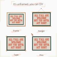 1 件可选框架复古“欢迎所有人，但你必须表现得正确”帆布海报，现代农舍墙壁艺术，公寓装饰，折衷风格，波西米亚牛仔风格装饰，艺术墙画作为礼物，客厅、卧室、餐厅的墙壁画