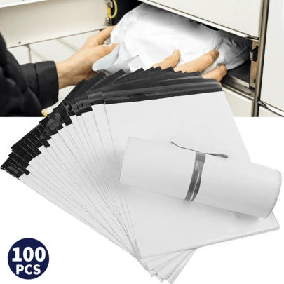 100pcs Folienversandtaschen Versandbeutel Versandtüten Verschiedene Größe,Verpackungs-Taschen, Päckchen-Liefertüten, weiße Plastiktüten zum Verpacken, extra große und dicke Kurier-Taschen, verschweißte Verpackungs-Taschen, Lager-Logistik-Taschen